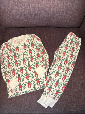 Roller Rabbit Kids Monkey Mas Pajamas Set Christmas Holiday Size 2T EUC